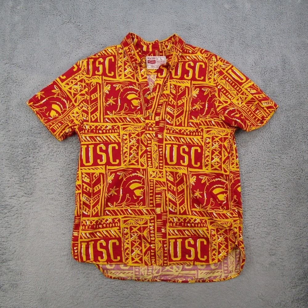 Chubbies USC Trojans Heritage Shirt Mens Large Red Yellow Aloha Button Down USA